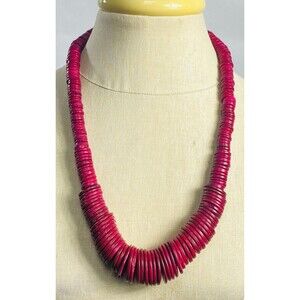 RARE Vintage 60s Boho Red Wood Disc Necklace Tribal Statement 26” Rosewood
